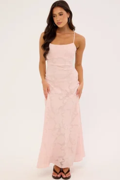 Evon Lace Up Back Maxi Dress Light Pink