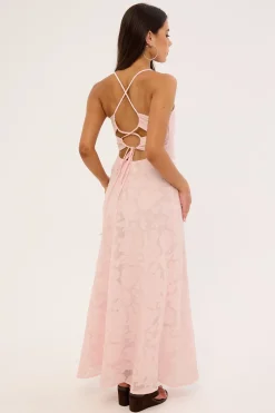 Evon Lace Up Back Maxi Dress Light Pink
