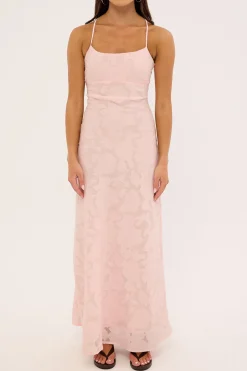 Evon Lace Up Back Maxi Dress Light Pink