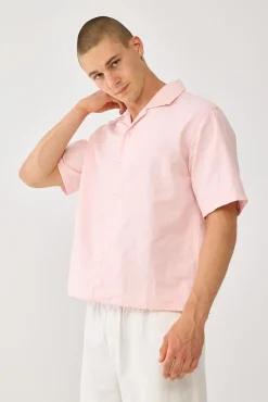 Exclusive Linen Boxy Resort Shirt Pastel Pink