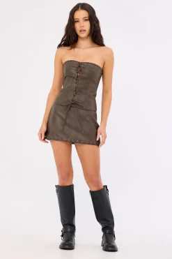 Exhile Whipstitch PU Mini Skirt Brown