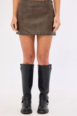 Exhile Whipstitch PU Mini Skirt Brown