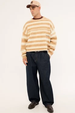 Faculty Cropped Knit Sweater Off White Stripe