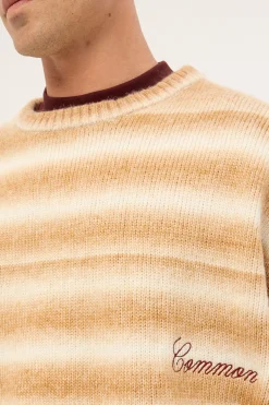 Faculty Cropped Knit Sweater Off White Stripe