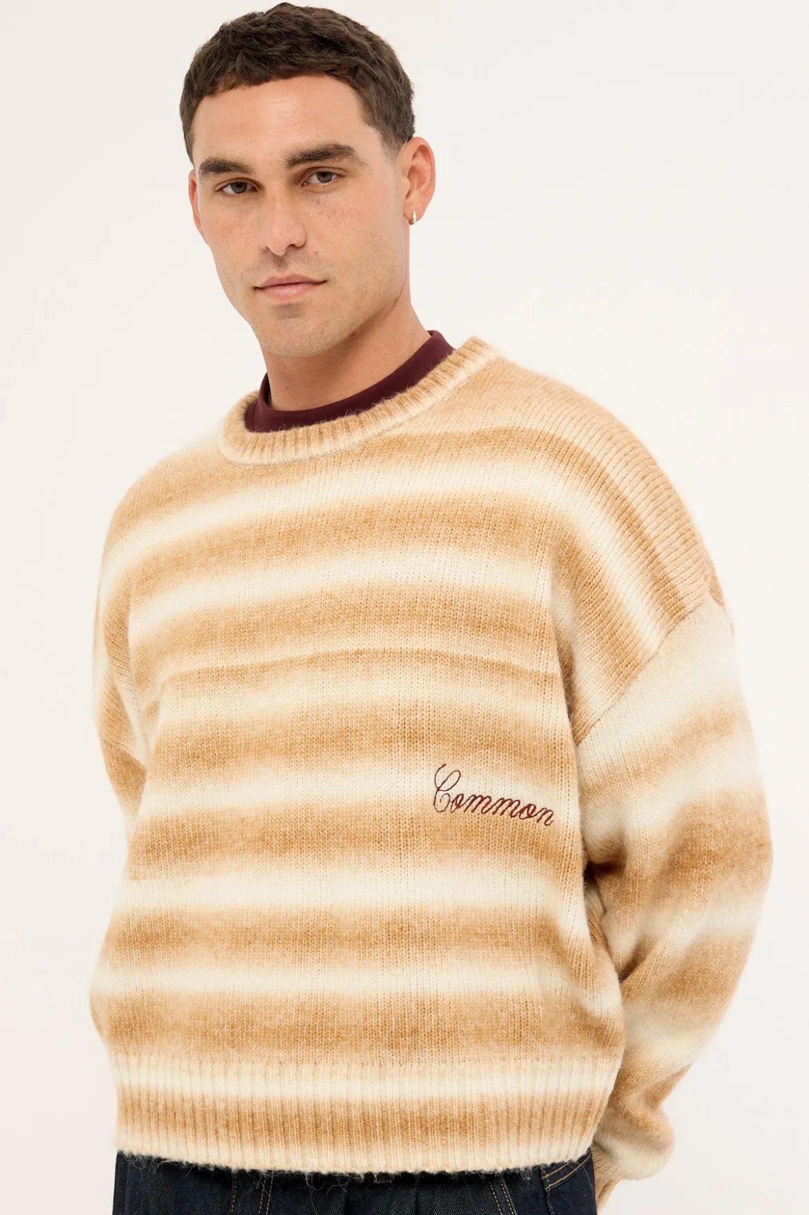Faculty Cropped Knit Sweater Off White Stripe