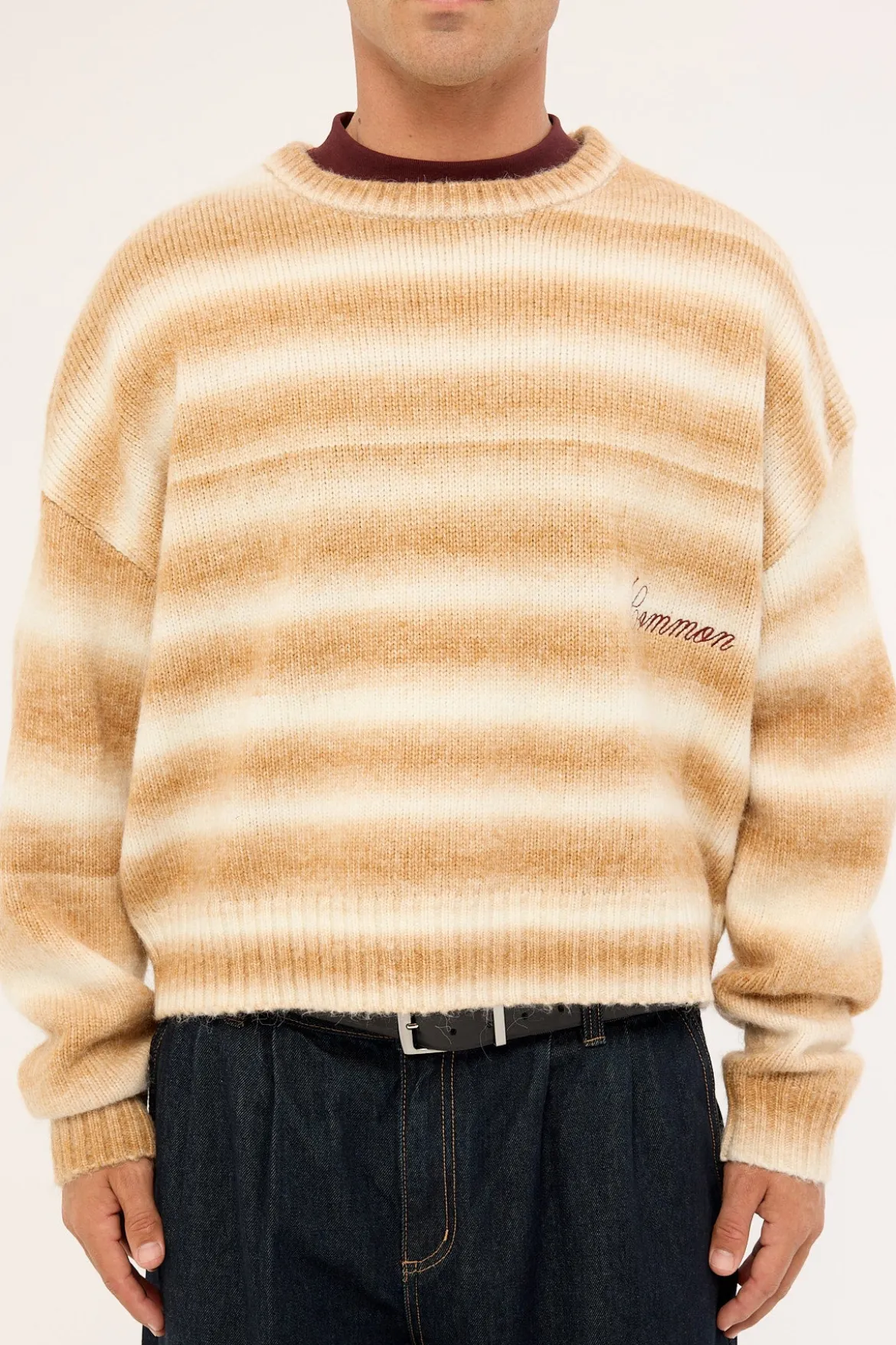 Faculty Cropped Knit Sweater Off White Stripe