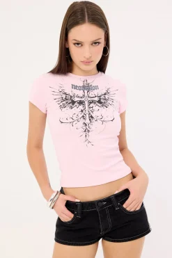 Fallen Cross Baby Tee Candy Pink