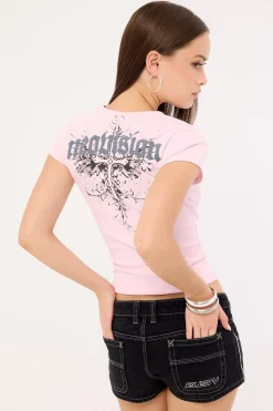 Fallen Cross Baby Tee Candy Pink