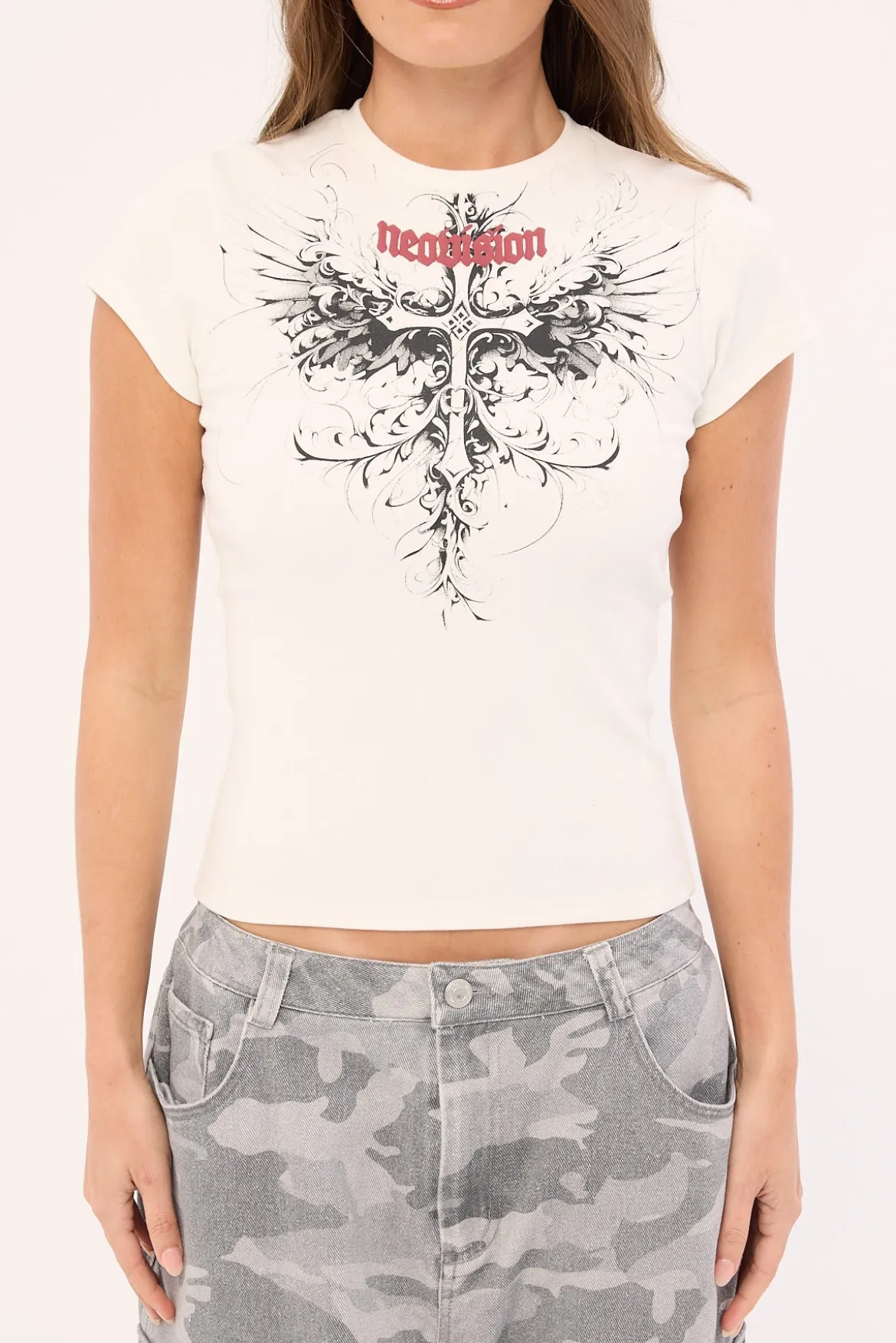Fallen Cross Baby Tee White