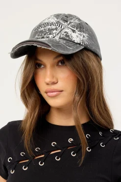 Fallen Cross Distressed Dad Cap Washed Black