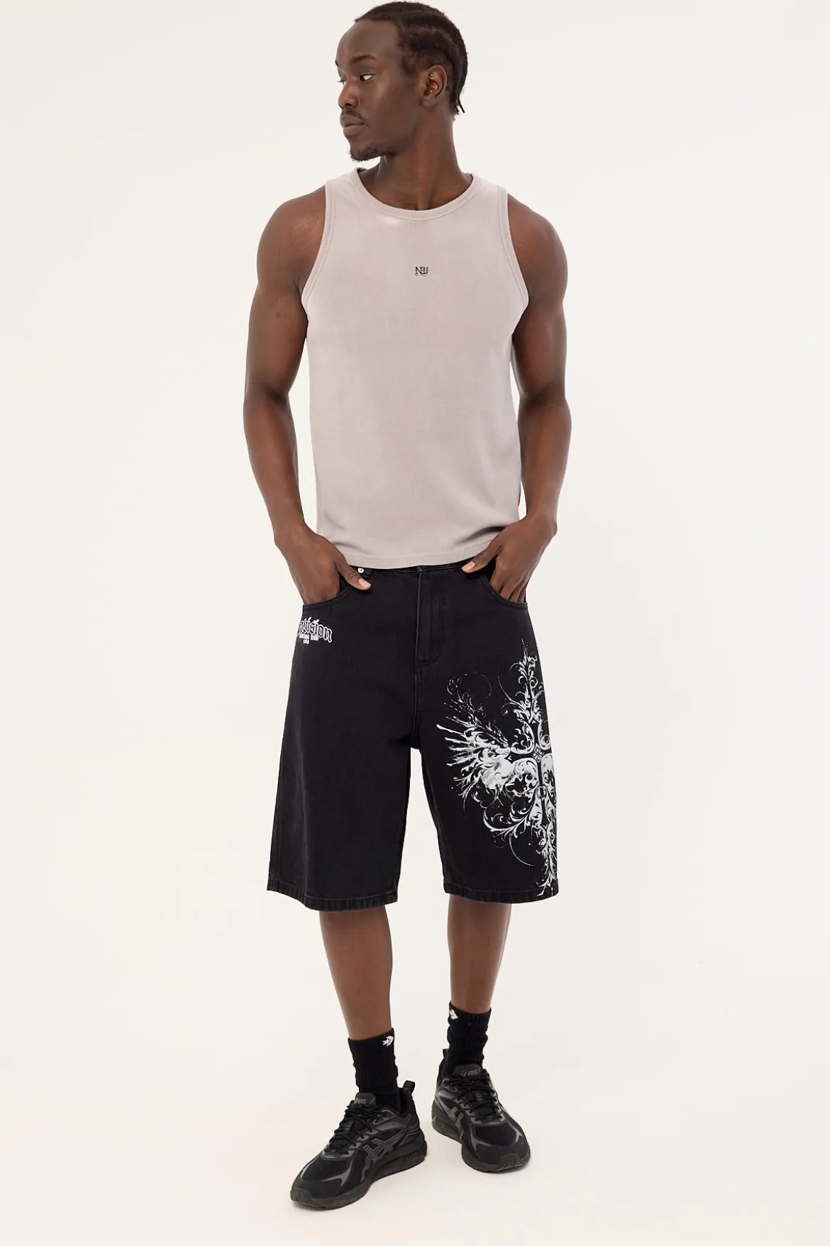 Fallen Cross Nexa Baggy Jort Dirty Washed Black