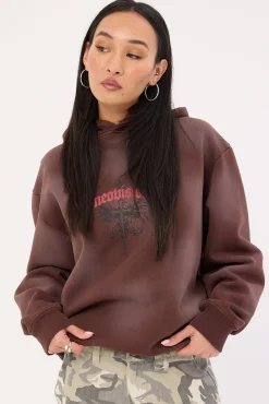 Fallen Cross Relaxed Hoodie Washed Brown
