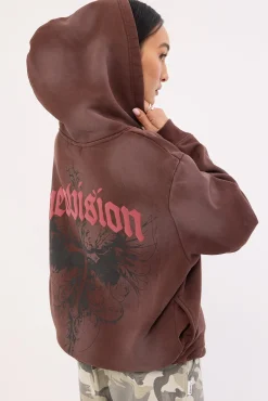 Fallen Cross Relaxed Hoodie Washed Brown