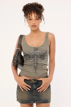 Fallen Cross Singlet Tank Top Khaki Green