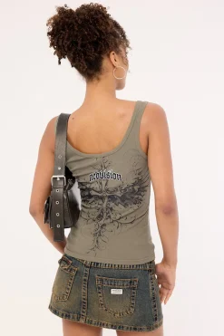 Fallen Cross Singlet Tank Top Khaki Green