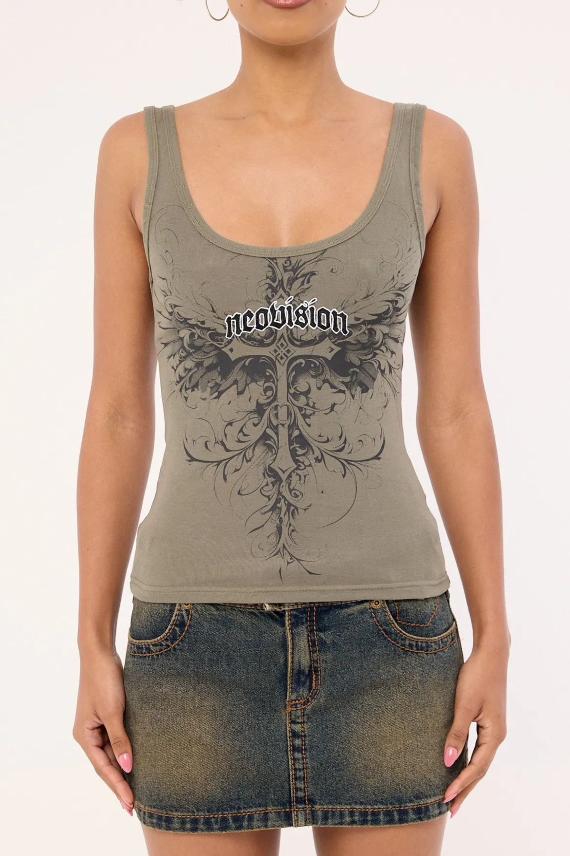Fallen Cross Singlet Tank Top Khaki Green