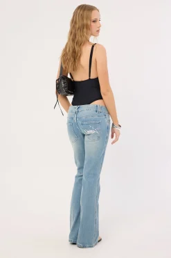 Fantasy Super Low Bootcut Jean Faded Blue Denim