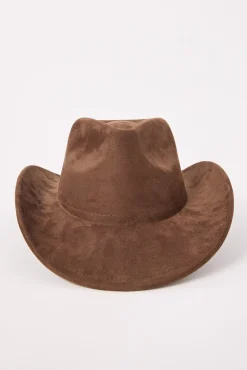 Faux Suede Cowboy Hat Brown