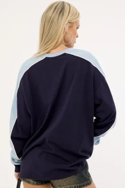 Fine Line Contrast L/S Tee Navy Blue