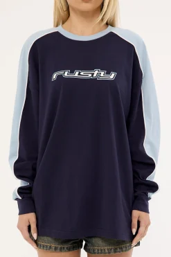 Fine Line Contrast L/S Tee Navy Blue