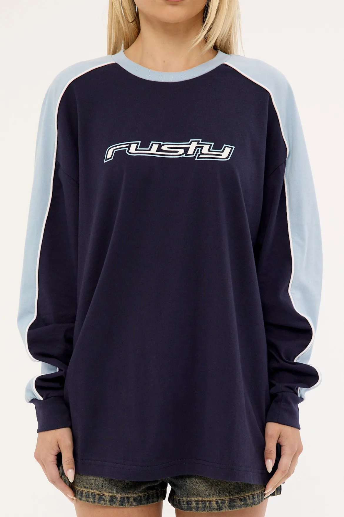 Fine Line Contrast L/S Tee Navy Blue
