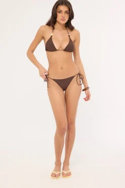 Finley Beaded Halter Bikini Top Brown