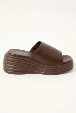Flaunt Wedge Slide Chocolate Smooth PU