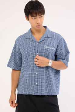 Flintmore Boxy Cropped Resort Shirt Blue Check
