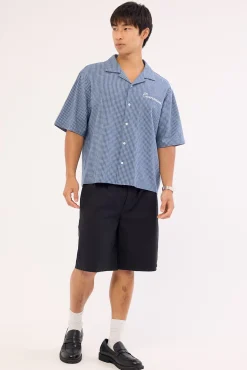 Flintmore Boxy Cropped Resort Shirt Blue Check