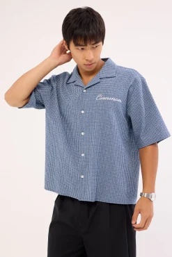 Flintmore Boxy Cropped Resort Shirt Blue Check