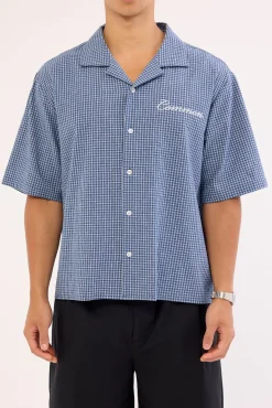 Flintmore Boxy Cropped Resort Shirt Blue Check