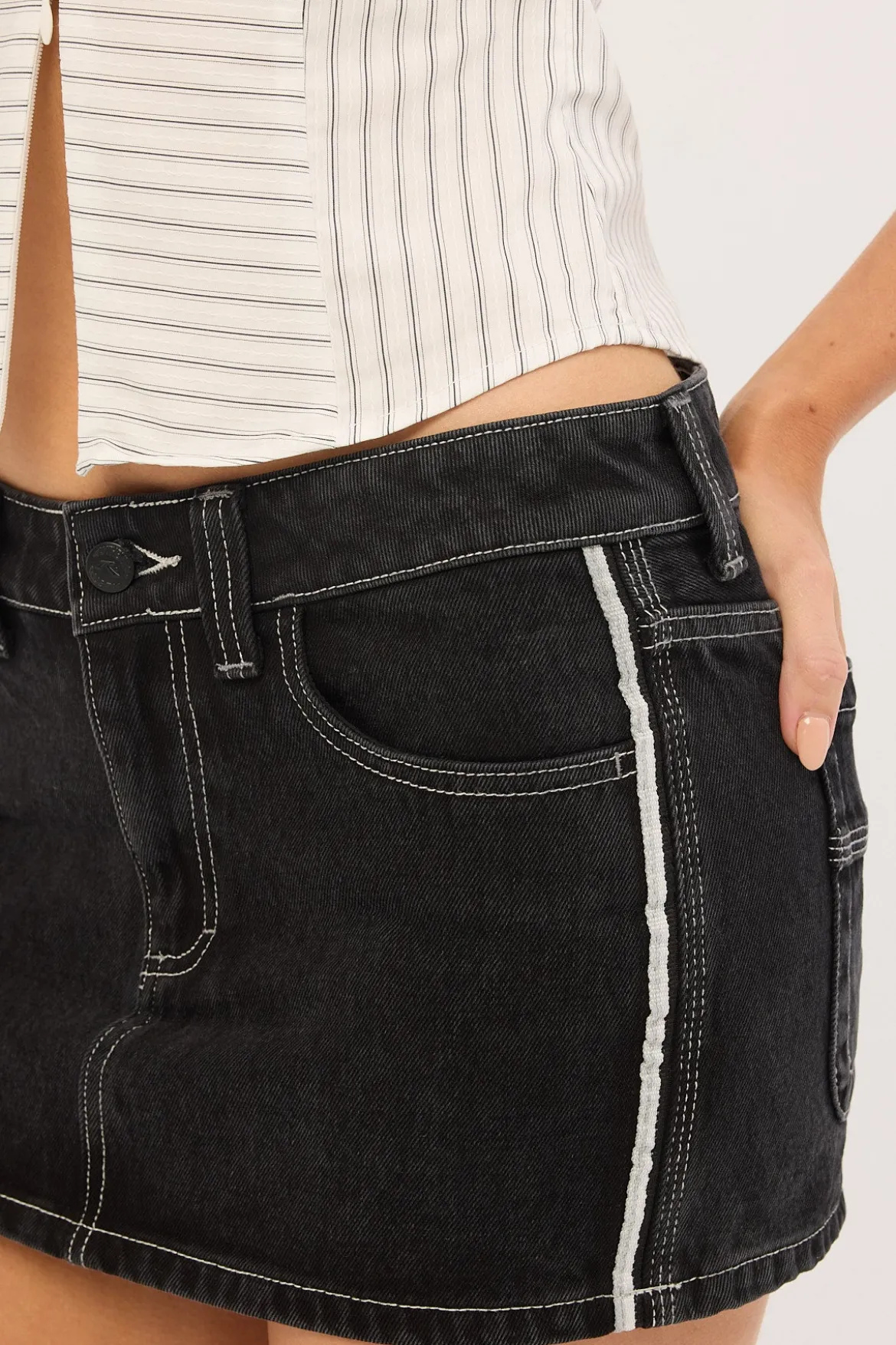 Flip Mommy Low Rise Denim Mini Skirt Black Out