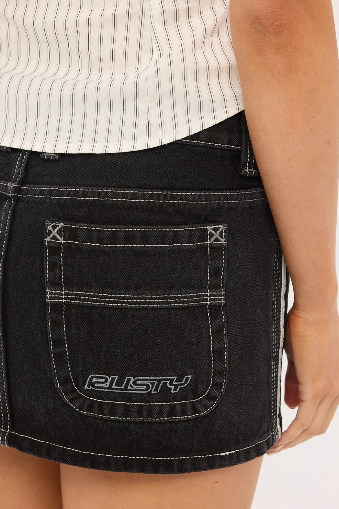Flip Mommy Low Rise Denim Mini Skirt Black Out