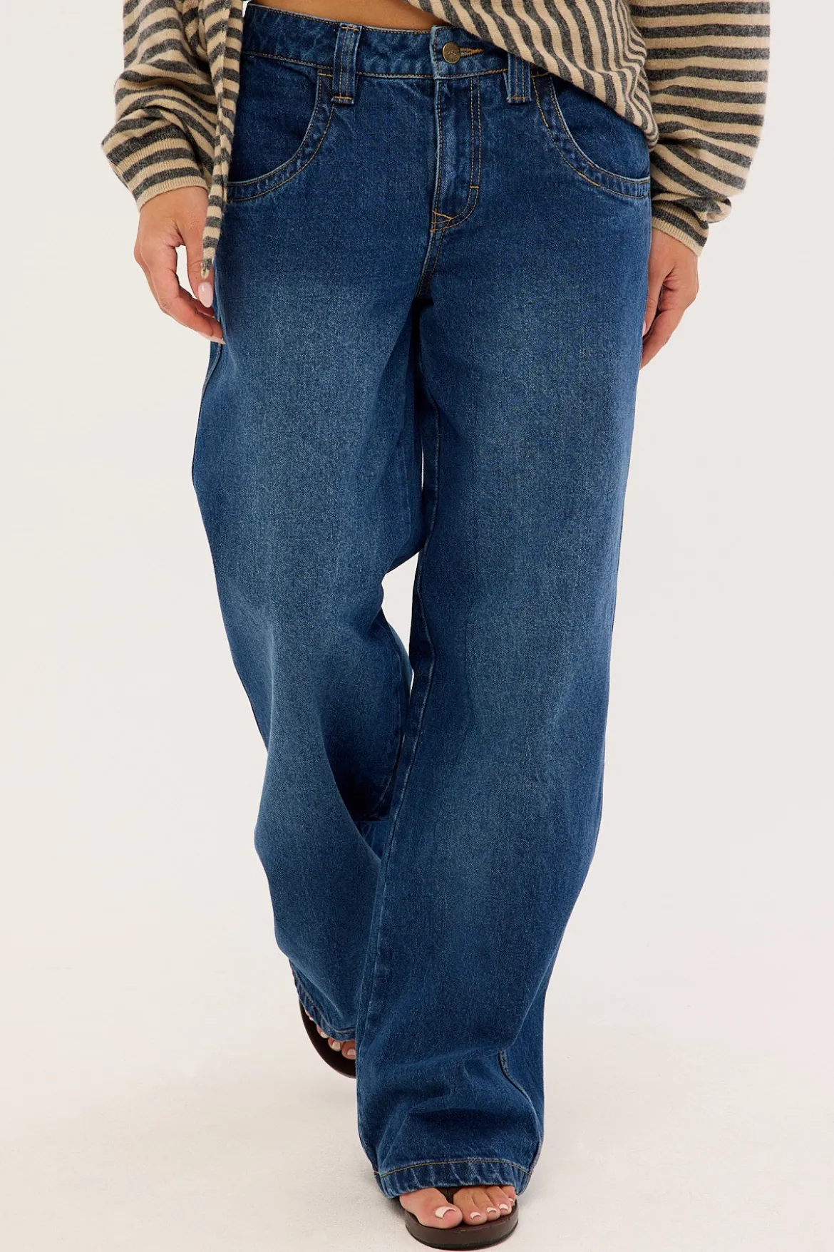 Flip Mommy Low Rise Tapeless Denim Jean BLASTED DEEP SEA BLUE/RED