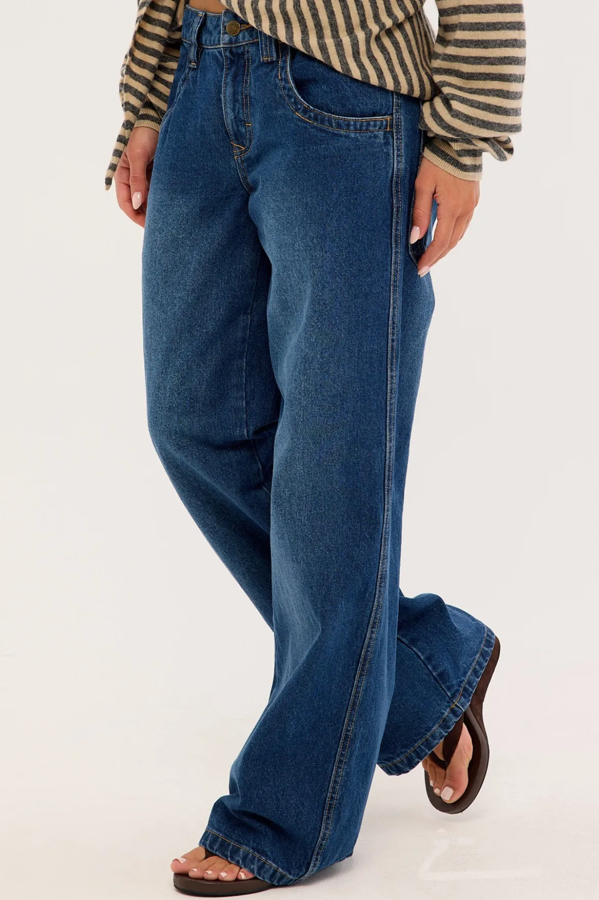 Flip Mommy Low Rise Tapeless Denim Jean BLASTED DEEP SEA BLUE/RED