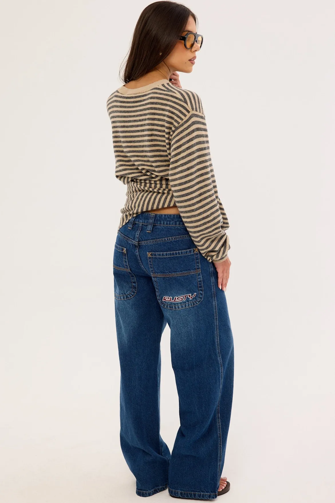 Flip Mommy Low Rise Tapeless Denim Jean BLASTED DEEP SEA BLUE/RED