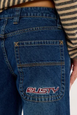 Flip Mommy Low Rise Tapeless Denim Jean BLASTED DEEP SEA BLUE/RED