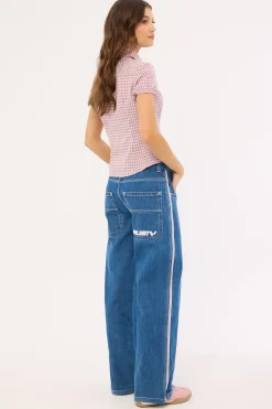 Flip Mommy Low Rise Wide Leg Jean Authentic Blue/ Pink Denim