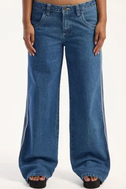 Flip Mommy Low Rise Wide Leg Jean Authentic Blue/ Pink Denim