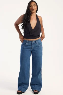Flip Mommy Low Rise Wide Leg Jean Authentic Blue/ Pink Denim