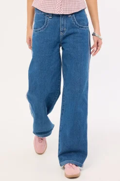 Flip Mommy Low Rise Wide Leg Jean Authentic Blue/ Pink Denim