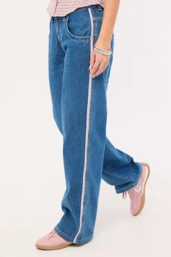 Flip Mommy Low Rise Wide Leg Jean Authentic Blue/ Pink Denim