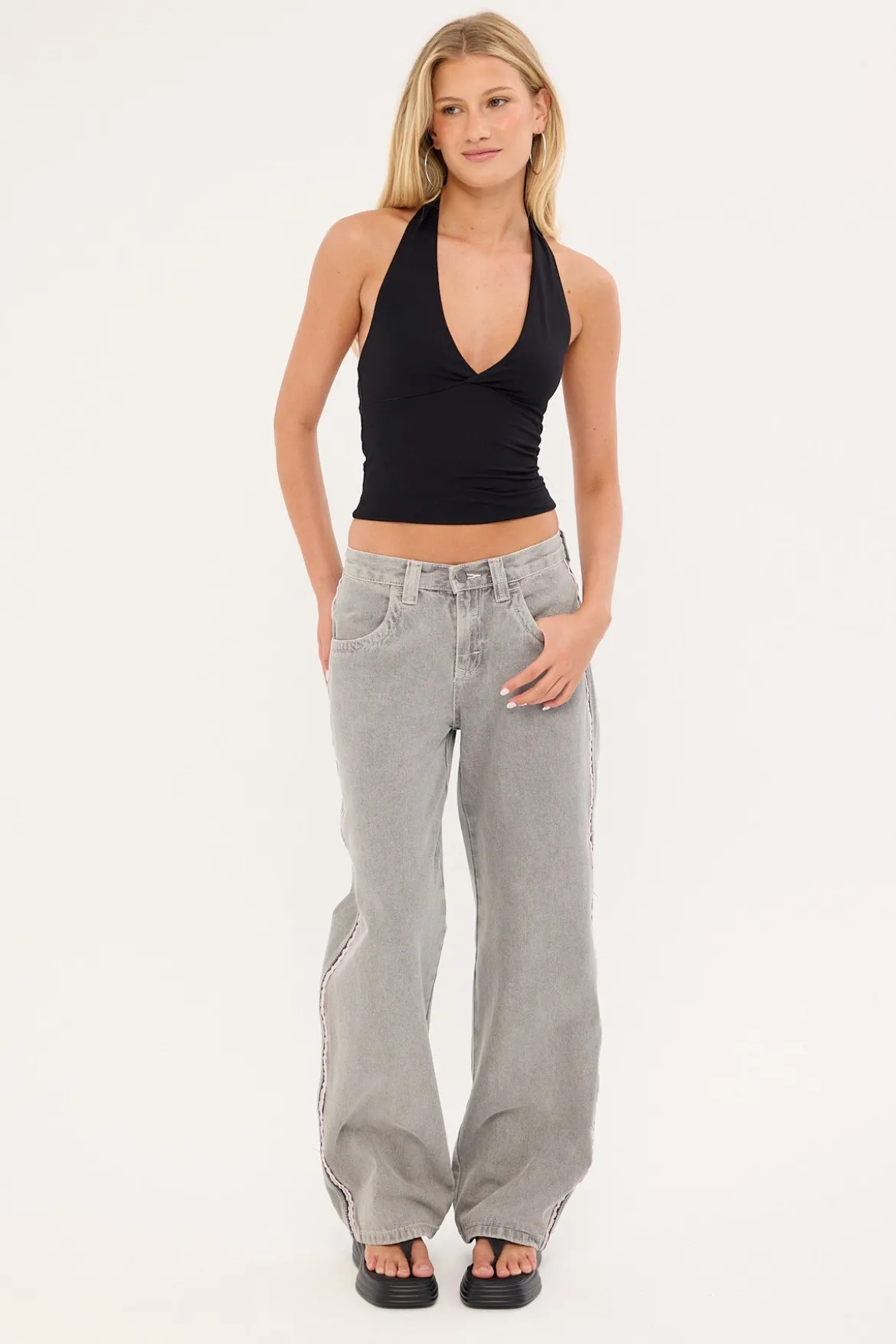 Flip Mommy Low Rise Wide Leg Jean London Summer/Baby Pink Denim