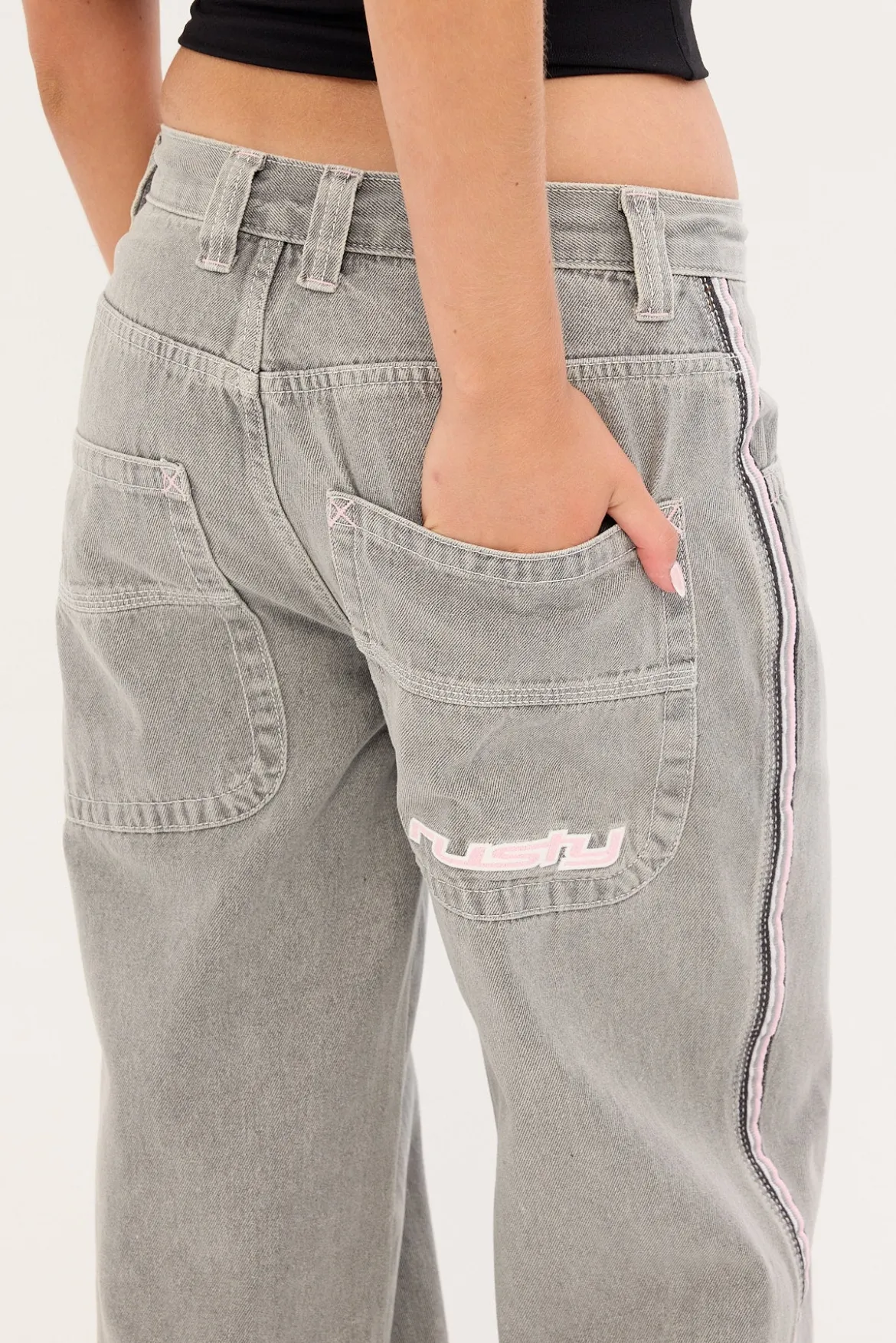 Flip Mommy Low Rise Wide Leg Jean London Summer/Baby Pink Denim