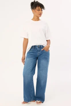 Flip Mommy Low Rise Wide Leg Jean Blasted Middy Blue Denim