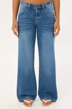 Flip Mommy Low Rise Wide Leg Jean Blasted Middy Blue Denim