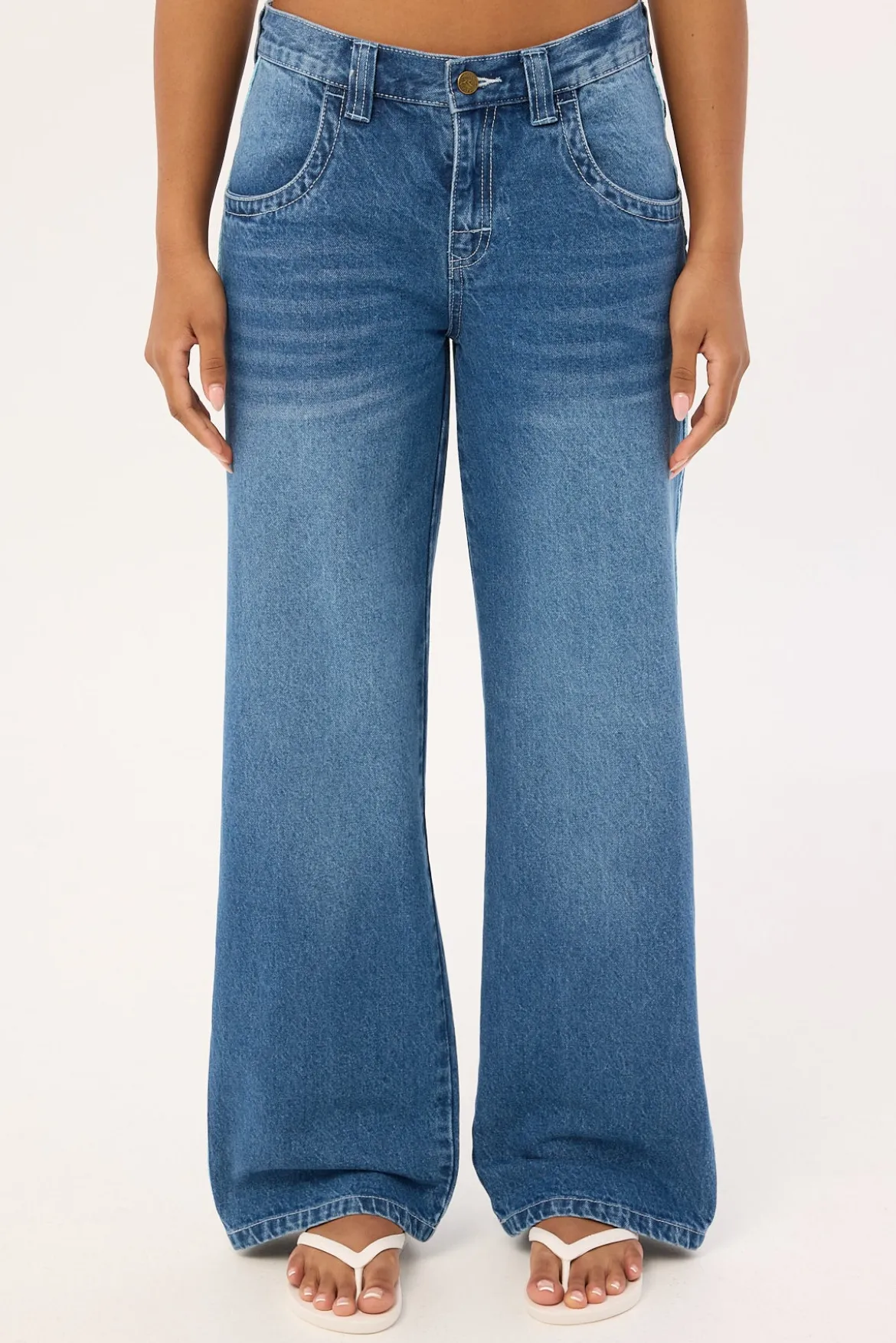 Flip Mommy Low Rise Wide Leg Jean Blasted Middy Blue Denim