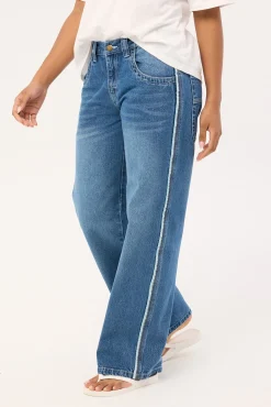 Flip Mommy Low Rise Wide Leg Jean Blasted Middy Blue Denim