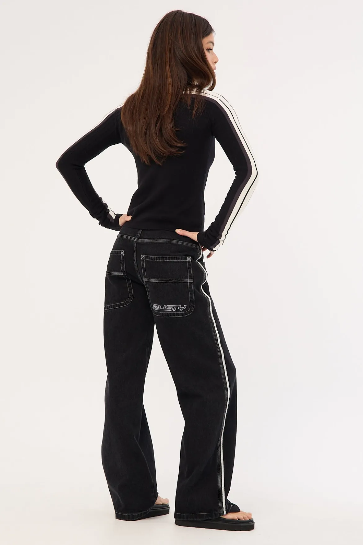 Flip Mommy Low Rise Wide Leg Jean Black Out