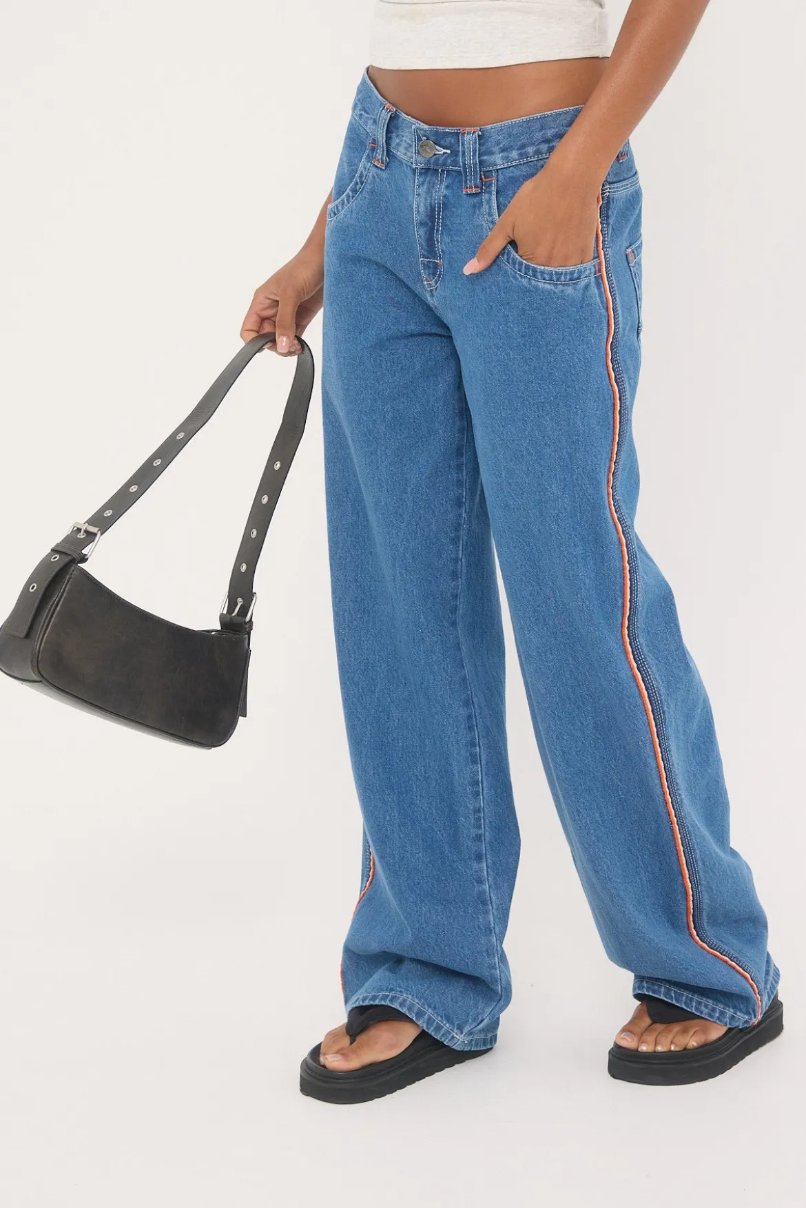 Flip Mommy Low Rise Wide Leg Denim Jean Middy Blue/Orange